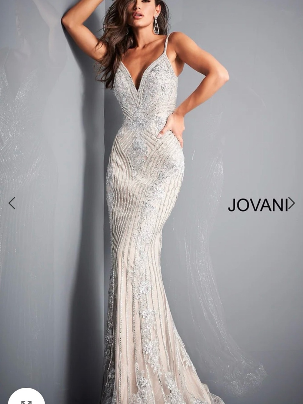 Jovani 05752 Evening Dress nude/silver NEW Authentic